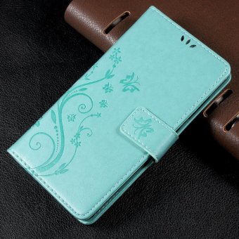 Imprinted Butterfly Flower Wallet Stand Leather Shell for Lenovo Vibe P1 / P1 Turbo - Cyan - intl  