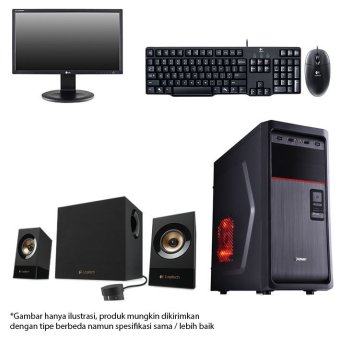 Intel - Komputer Basic + Monitor + Keyboard + Speaker - Intel G3240 - RAM 2 GB - 500 GB - Hitam  