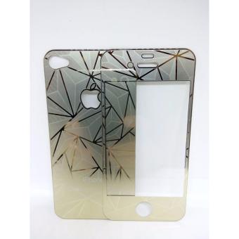 Gambar iPhone 4G 4S Tempered Glass 3D Diamond Color Mirror Front And Back  Gold