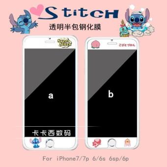 Gambar Iphone7 8 PLUS 6plus Kartun Transparan Setengah Tas Kaca pelindung layar Peach