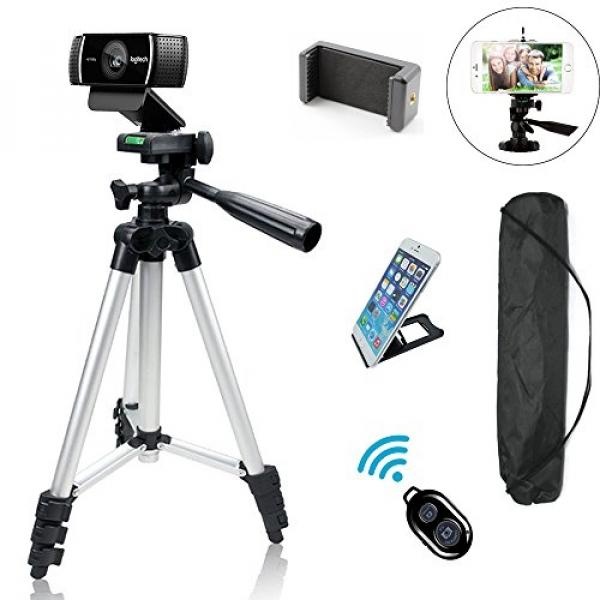 Kamera Profesional Tripod Mount Holder Berdiri untuk Logitech Webcam C930 C920 C615, IPhone, Ponsel, Kamera dengan Cell Phone Holder Clip dan Remote Shutter-42 \