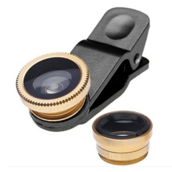 Gambar Lensa Fisheye 3in1 For Universal Smartphone Fisheye   Wide   Macro   Gold