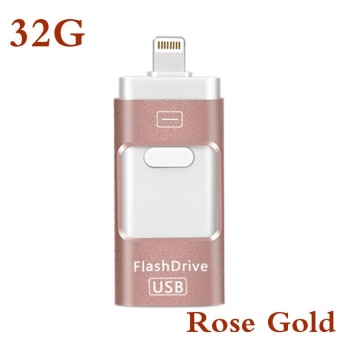 Gambar Lightning 3 in 1 Card Reader, USB Flash Drive 8GB 16GB 32GB 64GBFor IPhone Lightning to Metal Pen Drive U Disk for IOS10 MemoryStick.(Rose Gold, Gold, Black, Grey)   intl