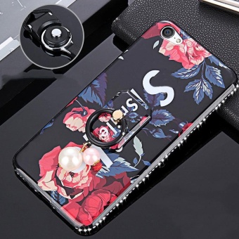 Gambar Luxury Bling Diamond Frame For Vivo Y55   Y55A 5.2 inch 3D ReliefFloral Silicone Soft TPU Black Case Cover With Ring Holder + MobileLanyard (Multicolor 5)   intl