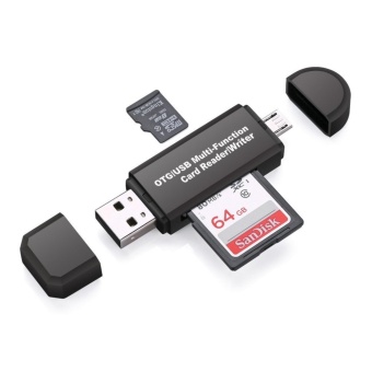 Gambar Memory Card Reader, Gogerstar SD Micro SD Card Reader and Micro USBOTG to USB 2.0 Adapter with Standard USB Male Micro USB MaleConnector for PC and Notebooks Smartphones Tablets with OTGFunction(Black)   intl