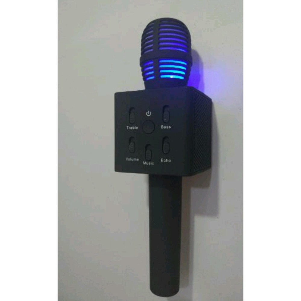 Mic Q7 Bluetooth Speaker Microphone Karaoke Smule Led Light - Hitam