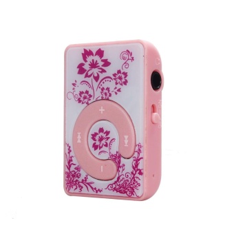 Gambar Mini Clip Flower Pattern MP3 Player Music Media Support Micro SD TF Card Pink   intl
