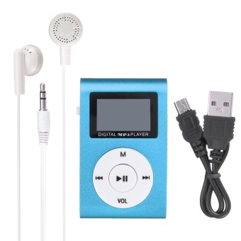 Gambar Mini Mental USB Music Clip MP3 Player LCD Screen Support 32GB Micro SD TF Card Blue   intl
