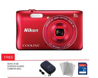 Nikon Coolpix A 100 - 20 MP - Merah + Gratis Screen Guard + Memory + Tas Kamera  