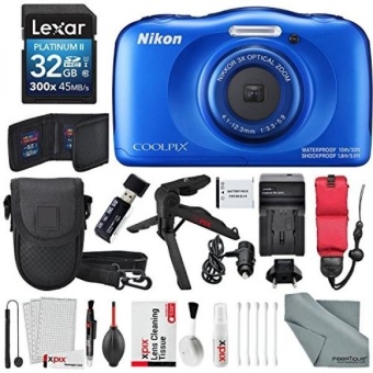 Nikon COOLPIX W100 Digital Camera (Blue) Deluxe Bundle with Xpix Cleaning Accessories + Floating Strap + 32 GB +Tripod + Reader + & Charger + Case - intl  