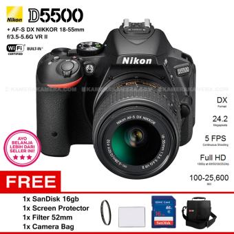 NIKON D5500 AF-S 18-55mm VR II 24.2MP DX-Format CMOS Sensor + SanDisk 16gb + Filter 52mm + Screen Protector + Camera Bag  