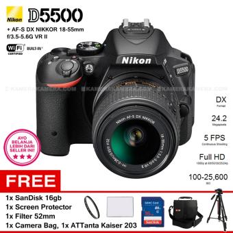 NIKON D5500 AF-S 18-55mm VR II 24.2MP DX-Format CMOS Sensor + SanDisk 16gb + Screen Protector + Filter 52mm + Camera Bag + ATTanta Kaiser 203  