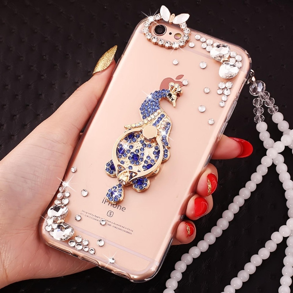 PC + TPU Anti-drop Diamond Soft Shell + Lanyard Case Cover untuk OPPO R7 (Treasure Blue Peacock + Anda Bisa Menemukan Harga Penutupan, Pembukaan, Tertinggi + Lanyard) -Intl