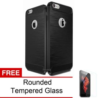 Gambar Peonia Premium Carbon Shockproof Hybrid Case for Iphone 6   6s 4.7Inch   Hitam + Rounded Tempered Glass