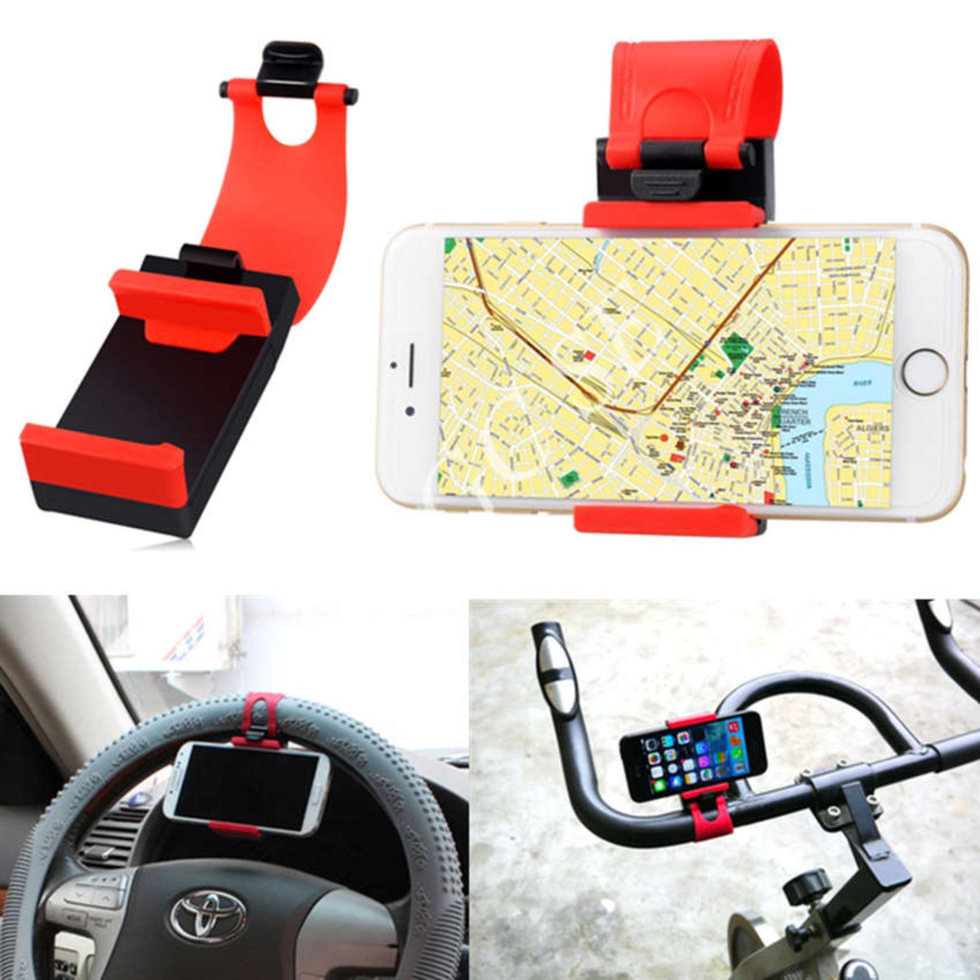... Phone Holder Mobil, Motor Dan Sepeda Untuk HP/GPS - Merah + StickyCar Anti ...