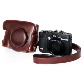 Gambar PU Leather Camera Case Bag Cover for Canon G15 G16 withStrap(Coffee)   intl