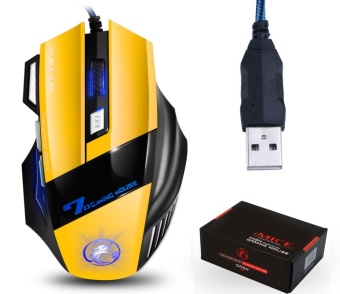 Gambar Q shop Programable 7 Button Adjustable 2400 DPI LED Wired Optical Gaming Mouse For Laptop PC (Yellow)   intl