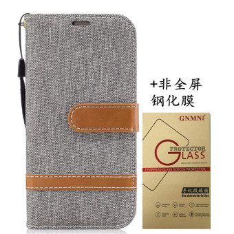 Gambar Samsung a3 2017 a3100 a310f denim kain clamshell dompet kulit