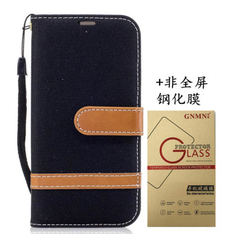 Gambar Samsung a3 2017 a3100 a310f denim kain clamshell dompet kulit
