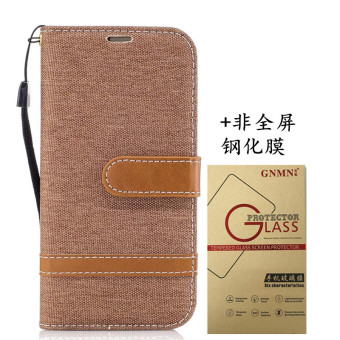 Gambar Samsung a3 2017 a3100 a310f denim kain clamshell dompet kulit