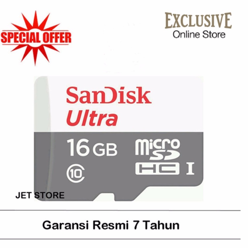 image:                  Sandisk Memory Card MicroSDHC UHS-I Class 10 - 16GB/48Mbs - Putih                              