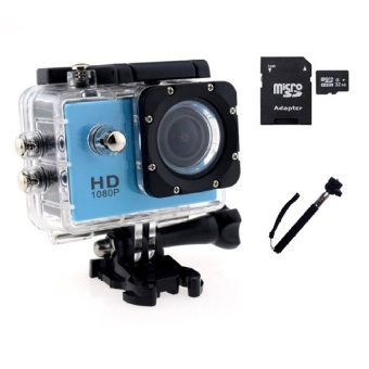 SJ4000 Sport Camera Waterproof and 32GB Micro SD Card and Self Stick Monopad Blue - intl  