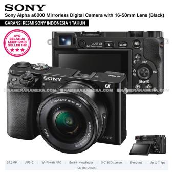 SONY Alpha 6000 Black with 16-50mm Lens Mirrorless Camera a6000 - WiFi 24.3MP Full HD (Resmi Sony)  