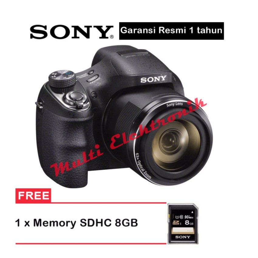 Sony Cyber-shot DSC-H400 20.1MP - 63x Optical Zoom - Hitam + Memori SDHC 8GB  
