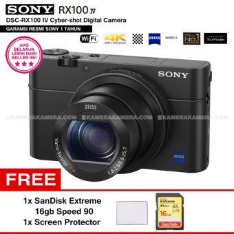 Sony Cyber-shot DSC RX100 IV Digital Camera (Garansi Resmi) 20.1MP 4K Video ZEISS lens WiFi High Frame Rate + SanDisk Extreme 16gb Speed 90 + Screen Protector  