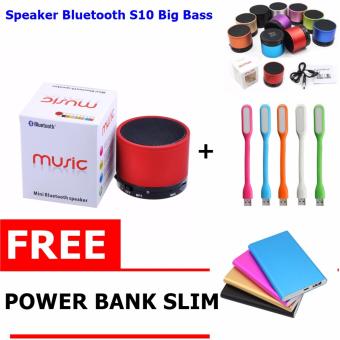 Gambar Speaker Bluetooth S10 Big Bass + USB LIGHT Free Power bank slim