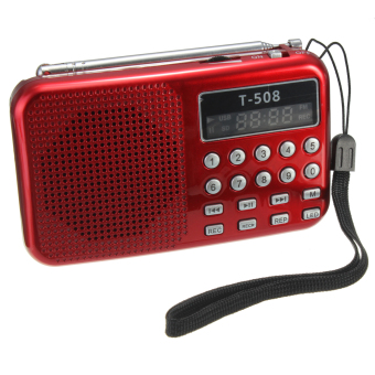 Gambar T508 Mini Portable LED Stereo FM Radio Speaker USB TF Card MP3 Music Player Red