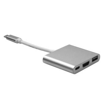 Gambar telimei USB C Digital AV Multiport Adapter,USB 3.1 Hub Type C to USB 3.0  HDMI Type C Female Charger Converter for 2015 Macbook 12 Inch Laptop, Google Chromebook Pixel