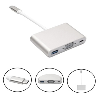 Gambar Type C to USB Type A + VGA + Type C Power Charging PortMultiHubAdapter   USB C to SuperSpeed Standard USB 3.0 Type AwithVGAVideo Converter Combo Connector Card Cable Plug Wire Cord  intl