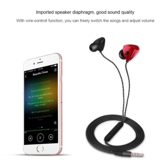 Gambar Universal Headphone Sweatproof Sport Wired In Ear Earbuds Earphoneswith Remote   Mic Black+Red   intl