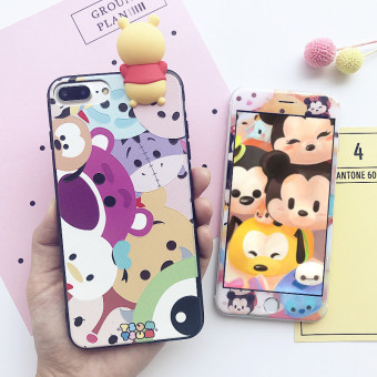 Gambar Winnie the Pooh iphone7 6plus silikon kartun tiga dimensi soft shell handphone shell