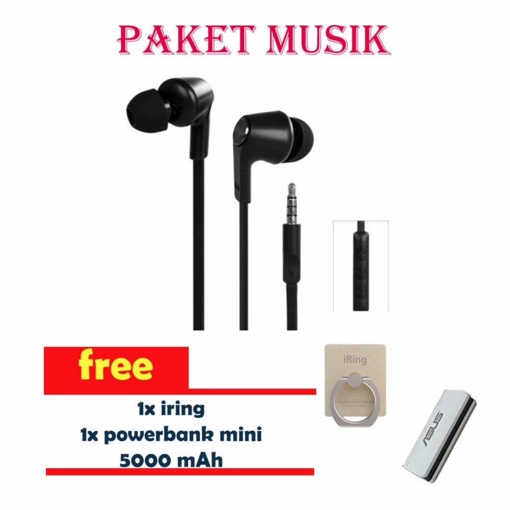 Xiaomi Handsfree Piston 3rd Generation - Hitam + iRing Mobile Phone Stand - Silver + Power