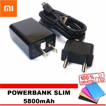 Xiaomi Travel Charger 5V-2A 10W Original nonpack + GRATIS Powerbank Slim 5800mAh  