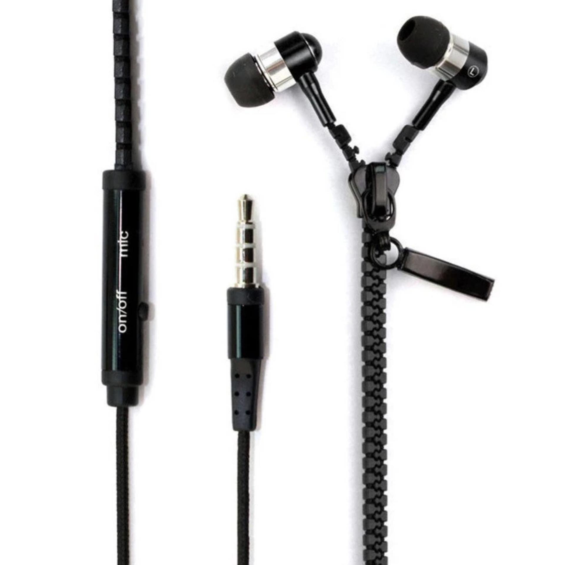 Zipper Earphones Stereo Bass In-Ear Wired Headset 3.5mm Connector Headphone with Microphone