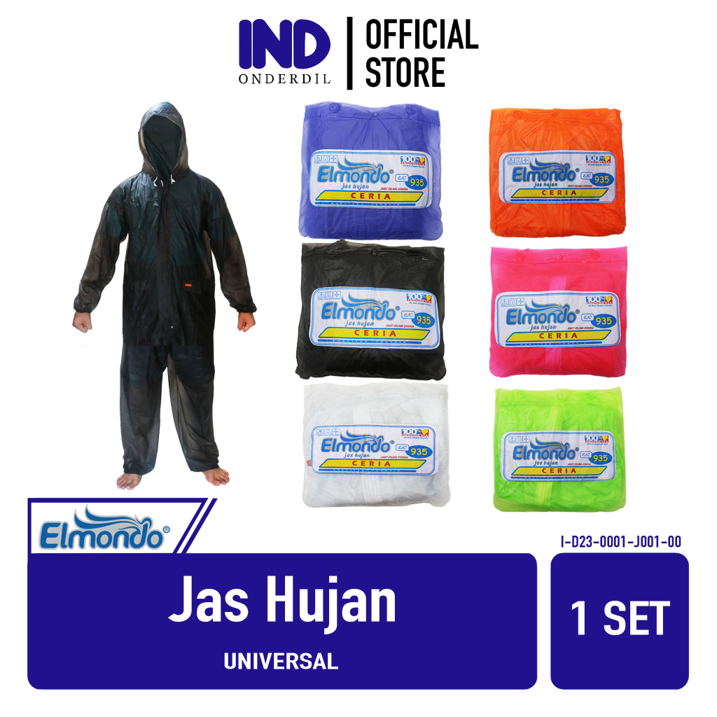 Jas Hujan Merk Elmondo Ceria 935 Setelan Baju Celana Jaket Dewasa Wanita Pria Tangan Panjang Stelan Ujan Hitam Biru Hijau Orange Pink Putih Harga  58,120 Ringgit*Penghantaran Percuma