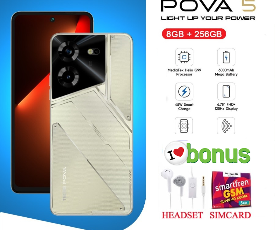 Smartphone Tecno Pova 5 8/256 GB ||NFC|| Helio G99|| Camera 50 MP - Promo Harga  2,250,000 Ringgit*Penghantaran Percuma