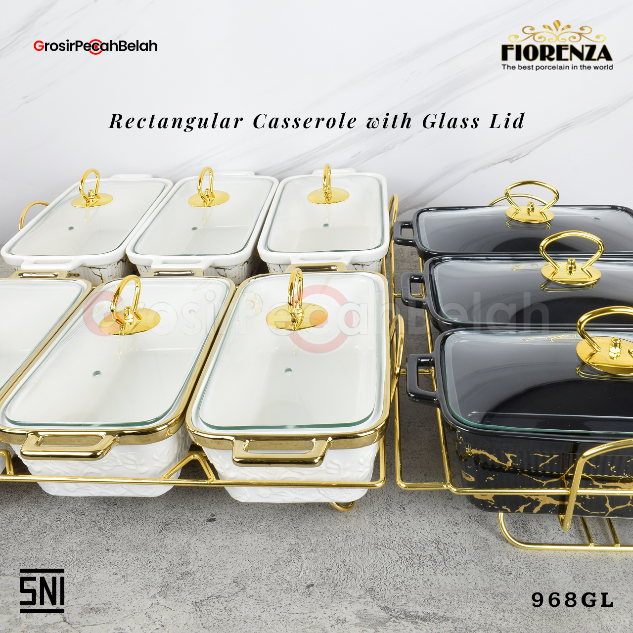 Fiorenza - Prasmanan Wadah Saji Penghangat Makanan Keramik Set Casserole Tempat Basi Elegan Tahan Pana…