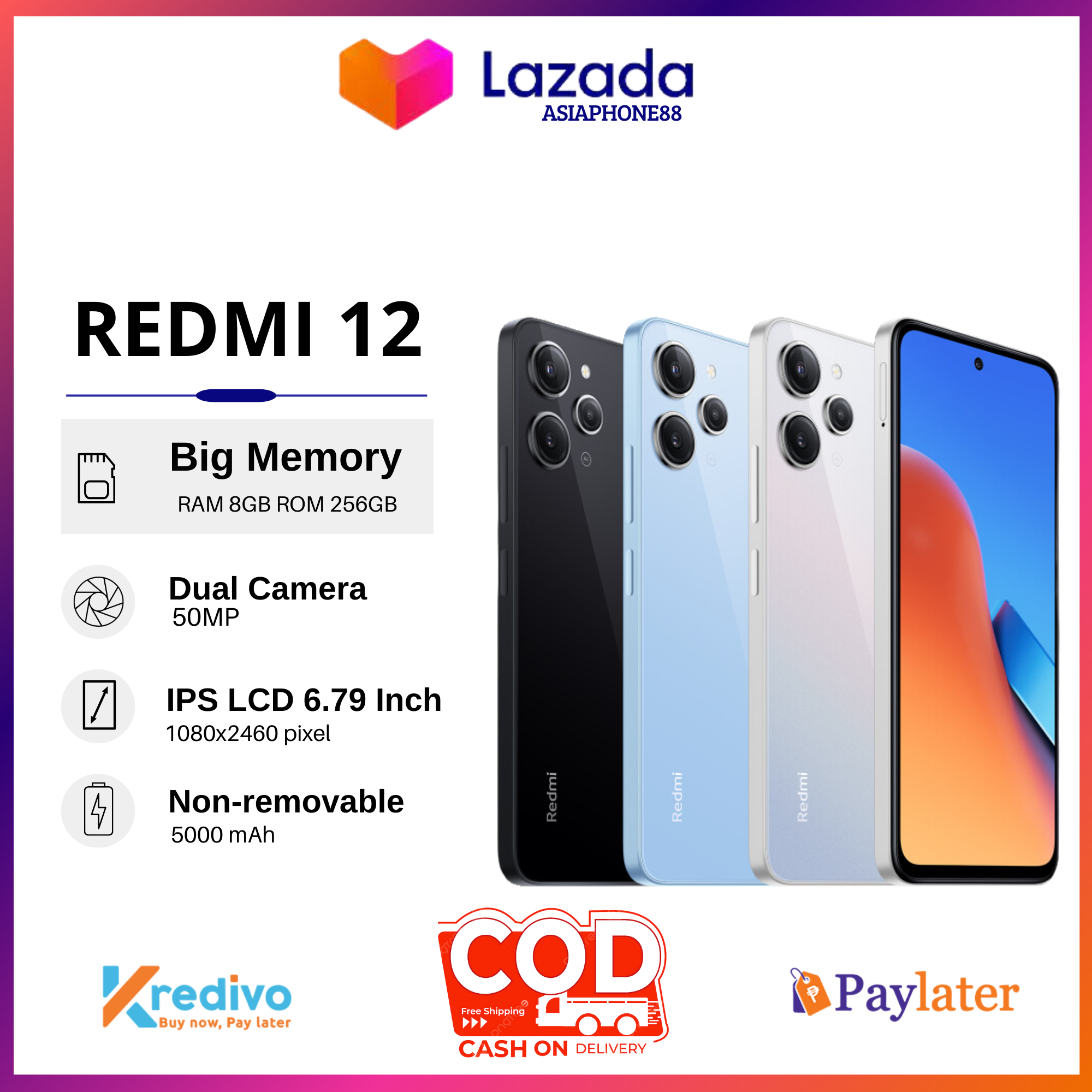 XIAOMI REDMI 12 RAM 8/256 GB FULLSET GARANSI 1 TAHUN Giá 1,129,000 Đồng*Miễn phí vận chuyển