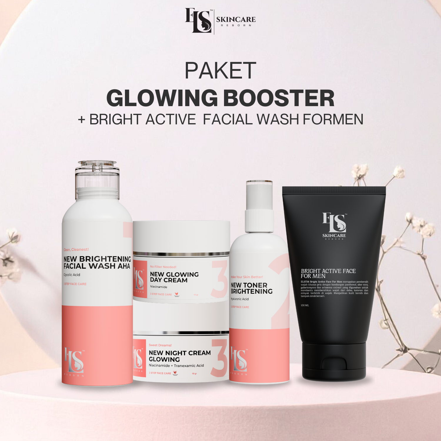 Couple Set Booster and Facial Wash Men Package