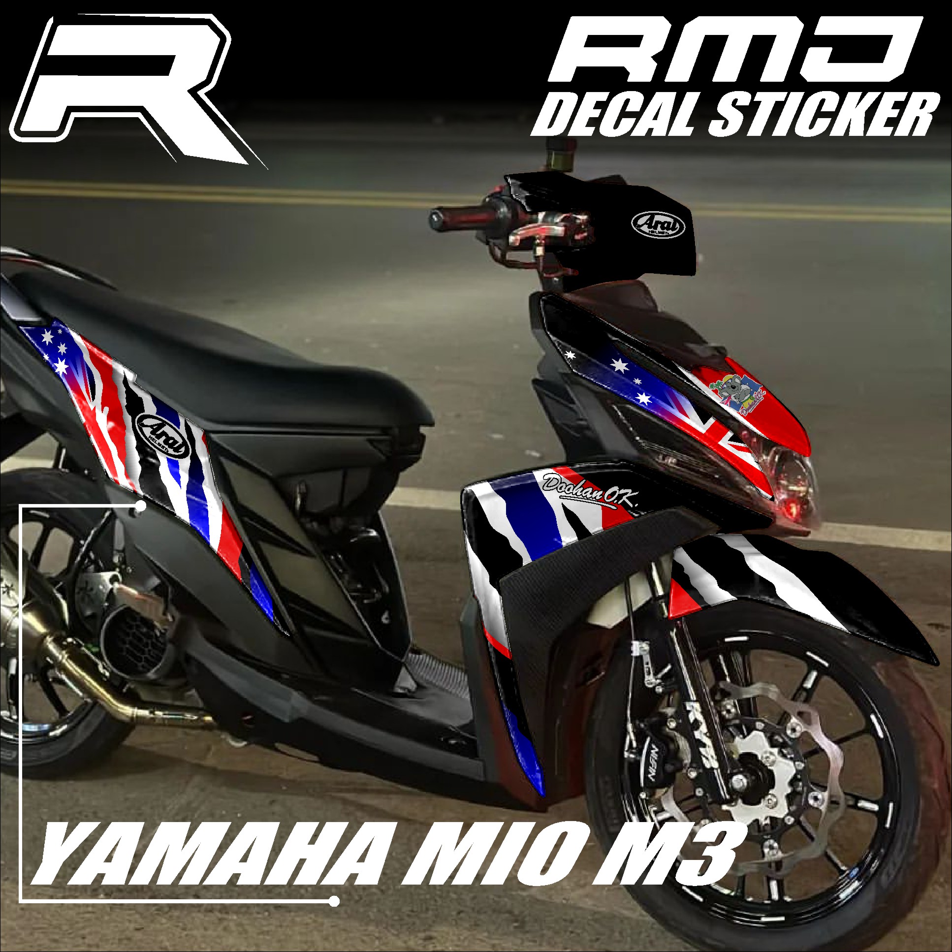 Promo decal sticker Yamaha Mio M3 fullbody Mio 125-sticker skotlet Lis body motor variations Mio motif Kai Doohan Harga 112,050 rupiah*Gratis Ongkir