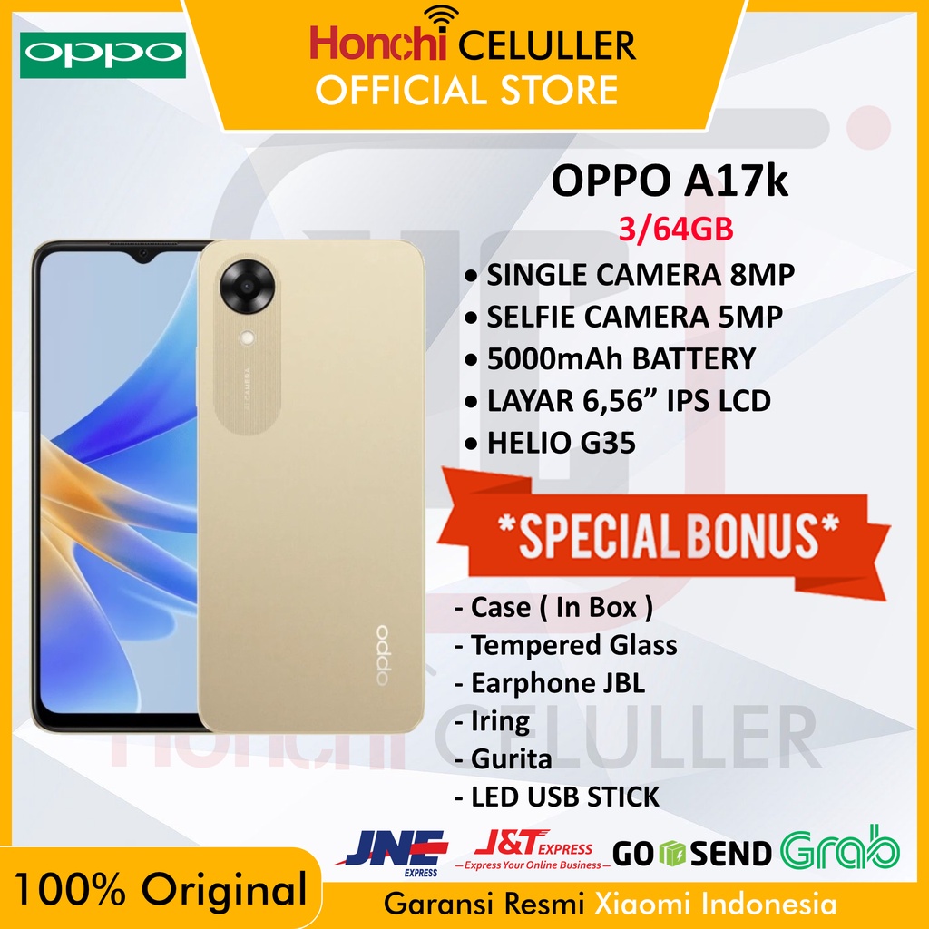 OPPO A17k 3GB+4GB/64GB 3/64 GB GARANSI RESMI OPPO INDONESIA Giá 1,799,000 Đồng*Miễn phí vận chuyển
