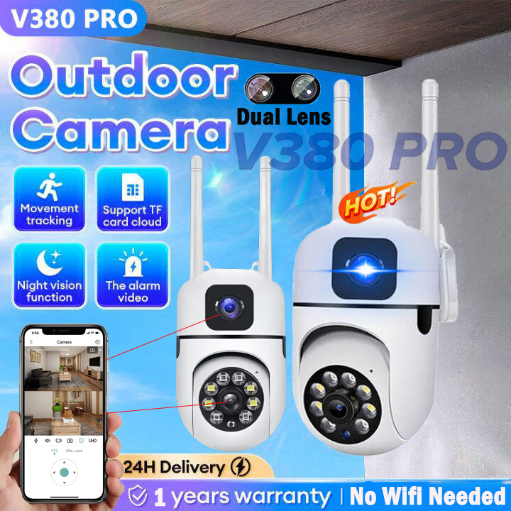 V380 Pro Dual Lens CCTV Camera Connect Cellphone No Wifi Needed Dual Screen AI Auto Tracking IP Security Protection Camera Two-Way Audio Full Color Night Vision Camera - Merek V380 PRO Harga 119,000 rupiah*Gratis Ongkir