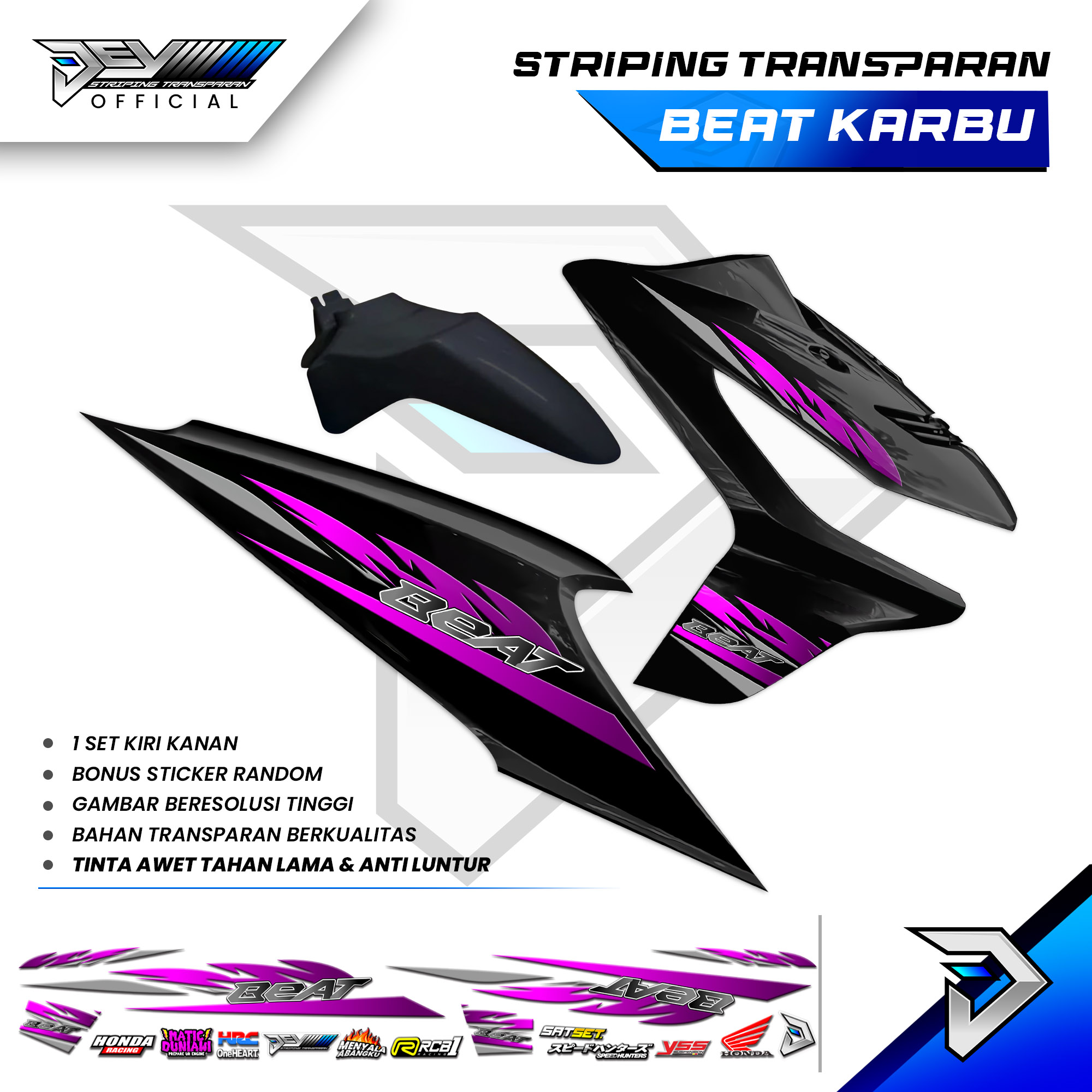 Transparent Striping Beat Karbu | Simple Polet Lis Motif | Honda Beat Carburetor Body Sticker Harga 35,000 rupiah*Gratis Ongkir