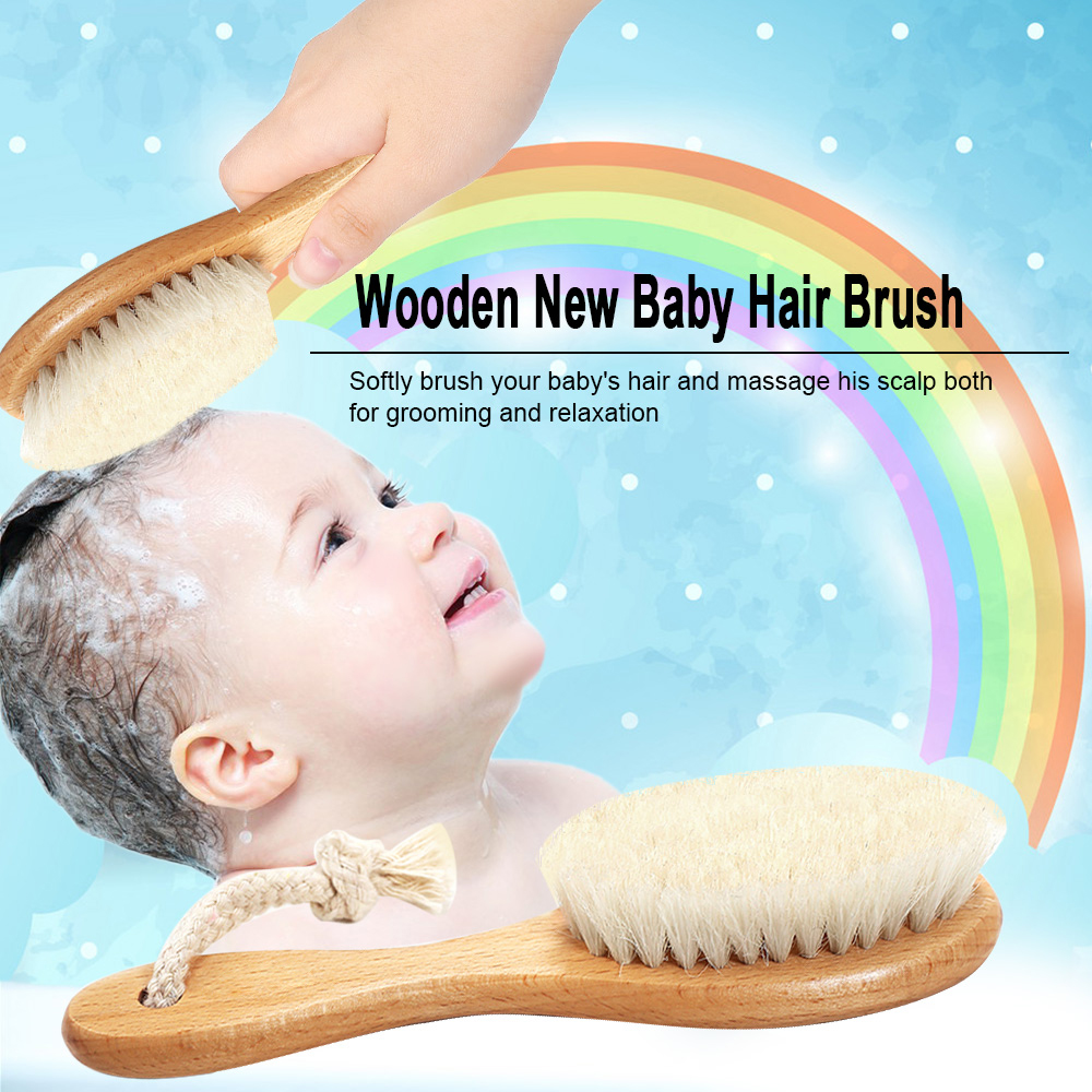Wooden Baby Hair Brush For Newborns Infant Hair Comb Soft Wool