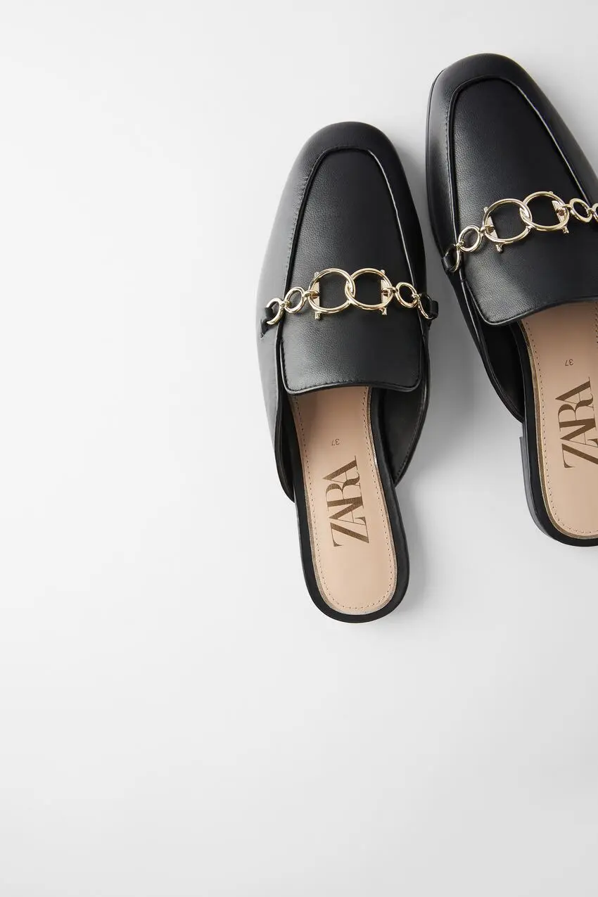 ZARA Leather Mule Loafers with Chain 