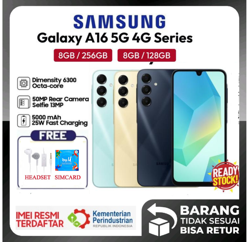 8/256 inch Samsung Galaxy A16 5G 4G 8/128 GB Super AMOLED 6,7 phone-Blue Harga 2,019,850 rupiah*Gratis Ongkir